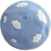 Packitcute Wool Beret for Teen Girls Handmade Lightweight Cute Cloud Sweet Lolita Hats Blue