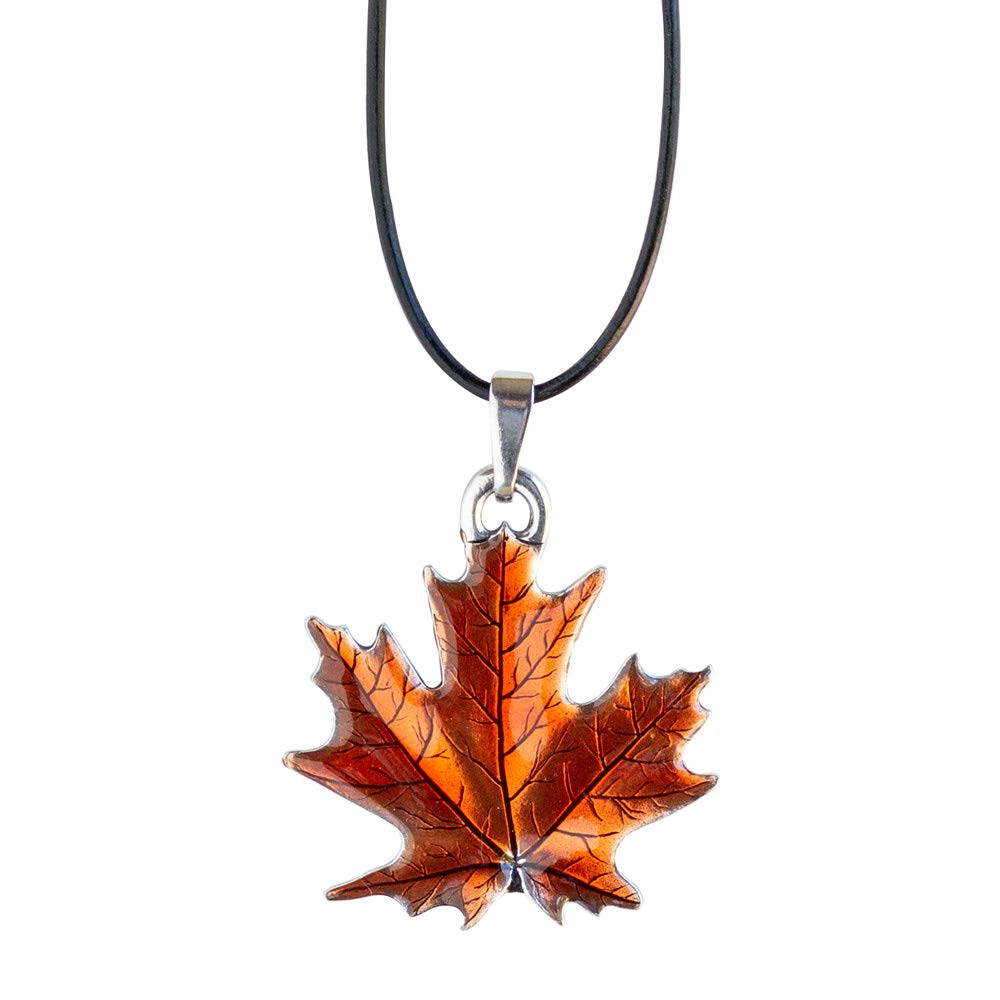 DANFORTHMaple Leaf Fall/Autumn Pewter Corded Necklace, 18" Black Leather Cord, Handpainted, Made In USA