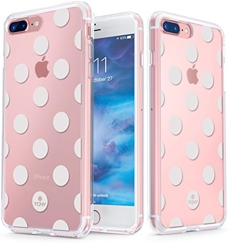 True Color Case Compatible with iPhone 7 Plus Dots Case/iPhone 8 Plus Dots Case Clear-Shield White Polka Dot Printed on Clear Back - Soft and Hard Thin Shock Absorbing Dustproof Bumper Cover