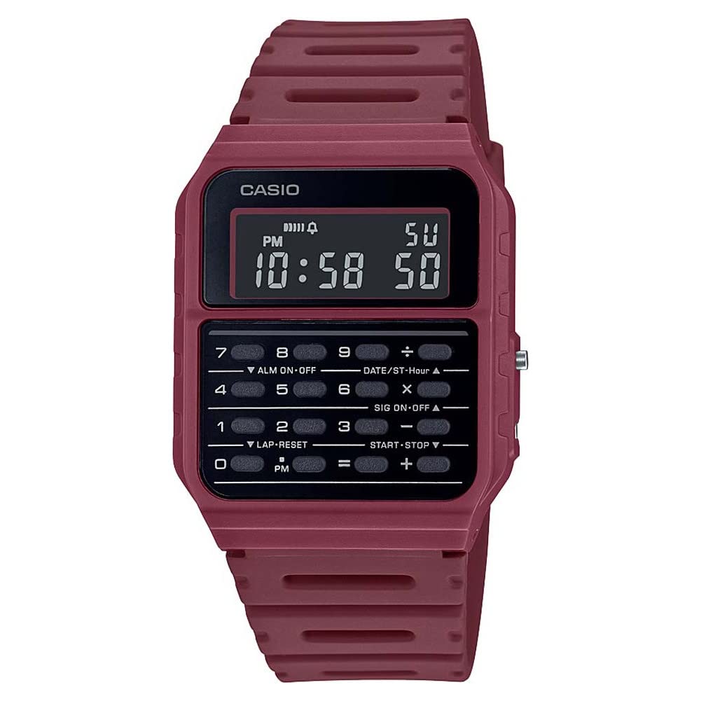 Casio Unisex 34.40mm Quartz Watch with Black Digital dial and Red Resin Strap CA-53WF-4BEF
