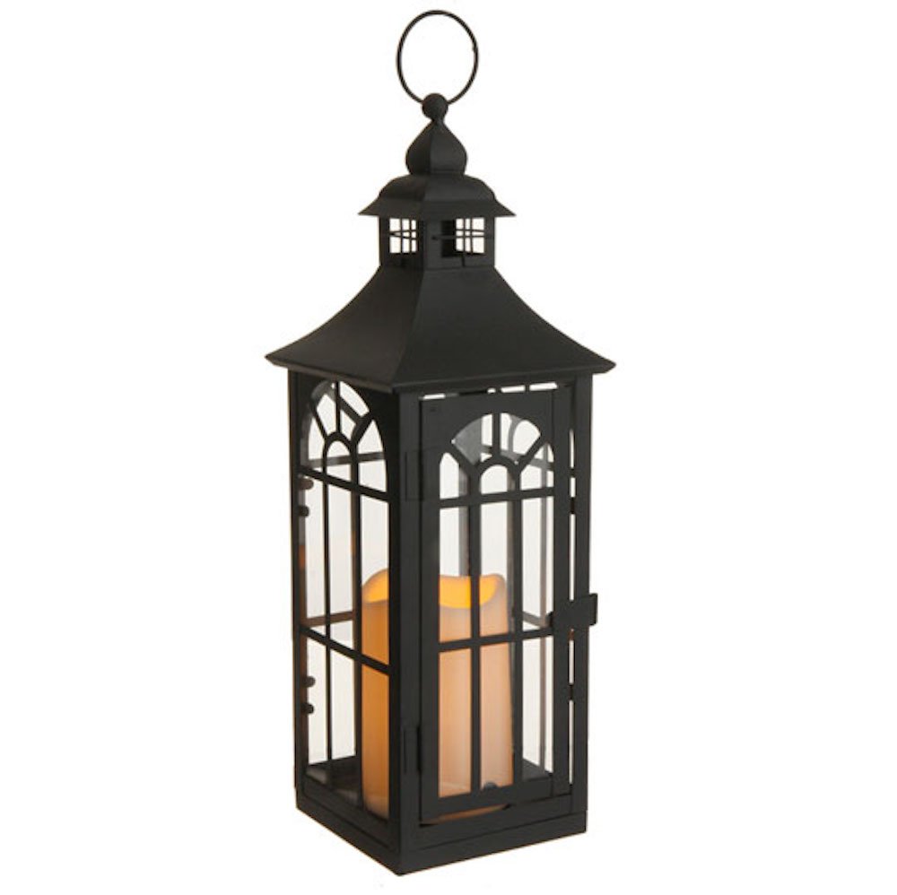 Black Metal & Glass Decorative Lantern with