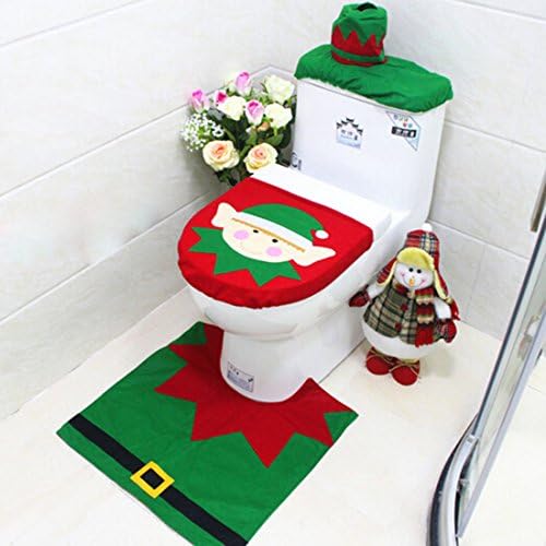 Little Chair Happy Santa Toilet Seat Cover Rug Christmas Xmas Gift Decorations Bathroom Set (Color 4-Christmas Elf)