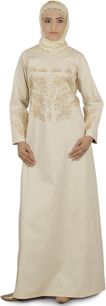 MyBatua Women's Islamic Designer Cotton Abaya in Cream at Amazon Womenâs Clothing store