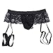 iiniim Men's Lingerie Lace G-String Bikini Thong Underwear with Garter (M, Black)