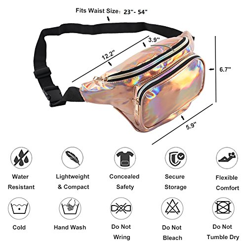MUM'S MEMORY Holographic Fanny Packs for Women – Outdoor Sport Waist Pack for Running, Hiking, Traveling for Men (Rose Gold)