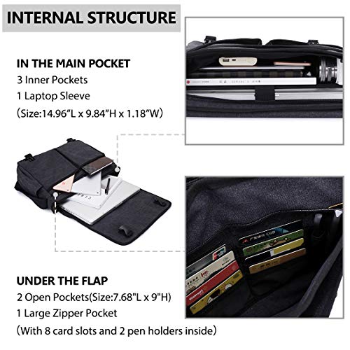 Mens Messenger Bag Canvas 15.6 Inch Laptop Shoulder Bag Water Resistant Briefcase Satchel Bag VONXURY