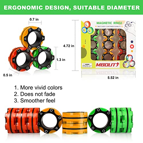 9Pcs Magnetic Ring Fidget Spinner Toys Pack, Tire Style Fingers Magnet Rings, ADHD Stress Relief Magic Fidget Rings for Training Relieves Autism Anxiety, Great Gift for Adults Teens Kids