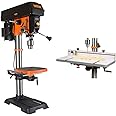 WEN 4214T 12 in. Variable Speed Drill Press & DPA2412T 24 in. x 12 in. Drill Press Table with an Adjustable Fence and Stop Block