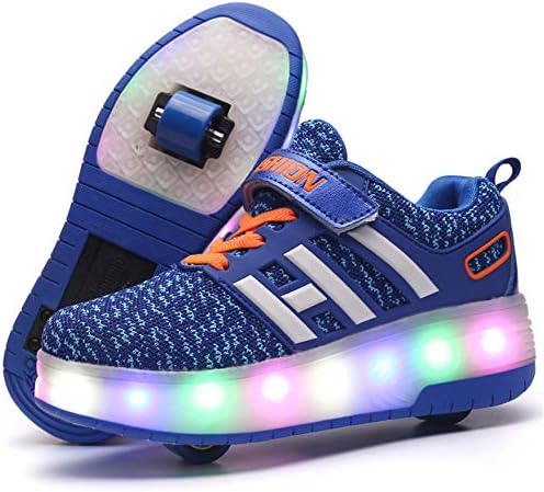 LED Trainer/Shoes,LED Roller Skates,for Unisex Kids Boys Girls,7 Colors,Retractable Double Wheels,Lightweight Low-Top Outdoor Sports Cross Light Up Shoes Gymnastic Running Sneakers