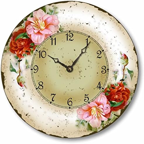 Fairy Freckles Studios Item C52807 Vintage Style 10.5 Inch Camellias Floral Clock