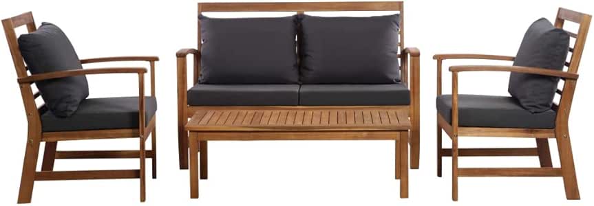 Festnight Muebles de Jardín 4 Piezas con Cojines Madera Acacia Maciza