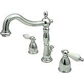 Kingston Brass KB1971PL Heritage Widespread Lavatory Faucet with Porcelain Lever Handle, Polished Chrome,8-Inch Adjustable Ce