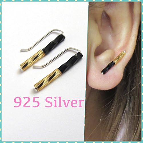 EA41 Unique Hypoallergenic .925 sterling silver bar stud earrings, ear cuffs, birthday gift, Christmas gift, simple everyday earrings, ear climbers