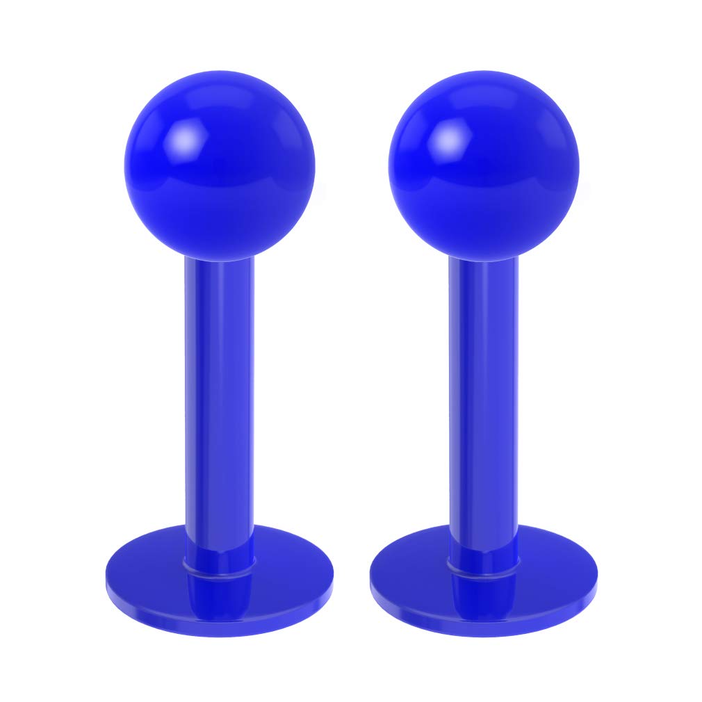 2pc 1.2mm 16g Labret Bar Studs Lip Ring Monroe Tragus Snake Spider Bites Forward Helix Cartilage Dahlia Conch Blue Dental Grade Acrylic 3mm Ball Piercing - 6mm