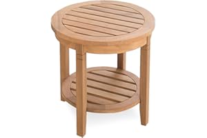Cambridge Casual Superior Indonesian Teak Arie Outdoor Round Side Table, Natural Teak