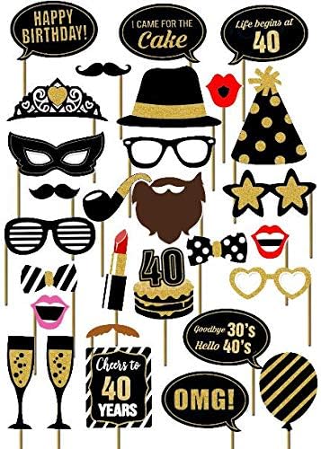SWYOUN 29PCS 40th Fortieth Year Birthday Party Supplies Masks Favor Photo Booth Props