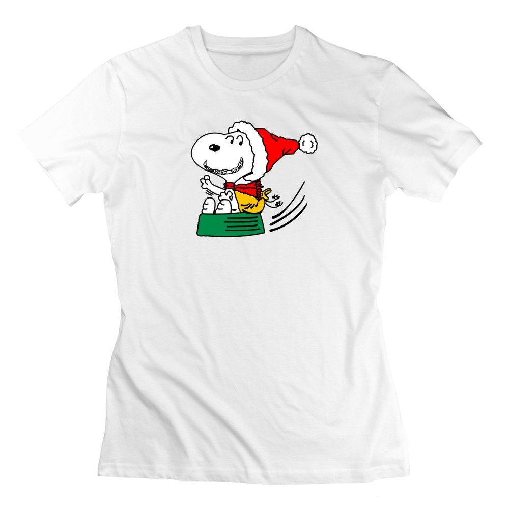 JUST Women's Merry Christmas Cute Snoopy With Christmas Hats T-Shirts