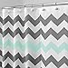 mDesign Chevron Fabric Shower Curtain, Microfiber Accent Rug, Toilet Bowl Brush, Wastebasket Trash Can - Set of 4, Gray/Aruba Blue