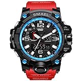 Mens Military Waterproof Digital Watch Analog Display Sports Watches Multifunctional Wrist Watches for Men (Red)
