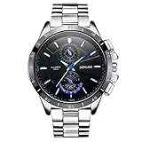LONGBO Men's Unique Big Face Dial Analog Quartz Business Watch Military Waterproof Stainless Steel Band Wrist Watch Special Blue Hands Decorative Chrono Eyes Sport Watches for Man Black