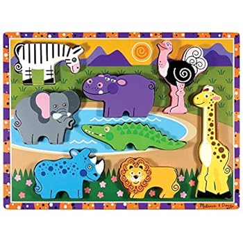 Melissa & Doug Safari Wooden Chunky Puzzle (Preschool, Chunky Wooden Pieces, Full-Color Pictures, 8 Pieces, Great Gift for Girls and Boys - Best for 2, 3, and 4 Year Olds)