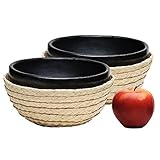 Black Clay Soup/Salad Bowl With Basket - Set of 2 - Handmade in La Chamba Colombia, Environment Friendly, 100 Percent Natural, Toxin Free, Organic for Home or Restaurant - Chefs Choice -