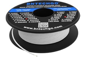 BNTECHGO 22 Gauge Silicone Wire Spool 250 ft White Flexible 22 AWG Stranded Tinned Copper Wire