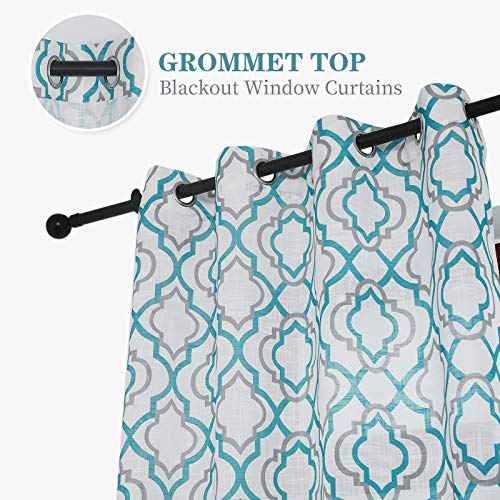 Lofus Moroccan Sheer Curtains 84-Inch Length for Living Room, Grommet Top Semi-Sheer Airy Country Panels for Dinning Room, 50 x 84 Inches Long, Set of 2 Window Curtain Panels, Teal Blue