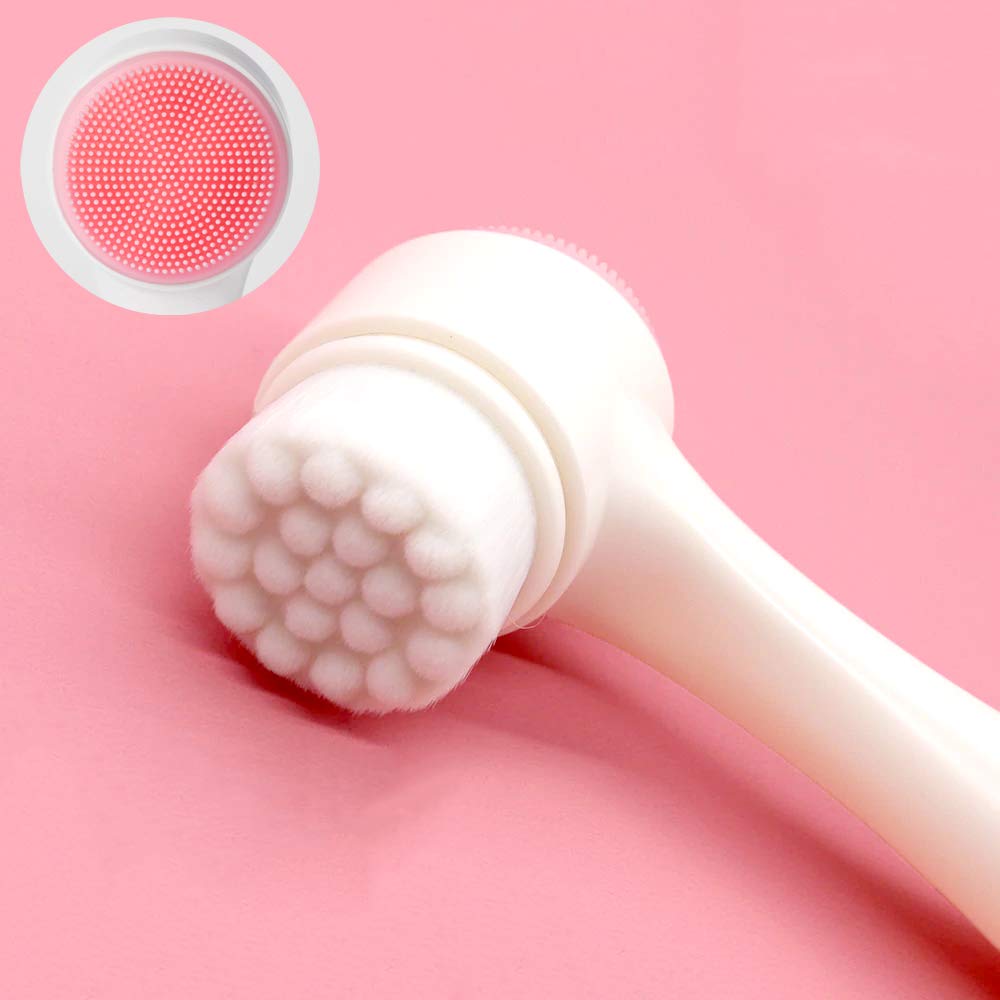Manual Facial Cleansing Brush, YUSONG Exfaliating Facial Scrub Brush, Non-Electric Double sided Exfoliating Brush, Silicone Pad & Nylon Bristles, Dual Cleansing Brush for Cosmetic Removal (White): Beauty
