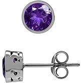 Silvershake 5MM Petite Round Shape Gemstone Birthstone White Gold Plated or Yellow Gold Plated 925 Sterling Silver Scroll/Filigree Stud Earrings Jewerly for Women