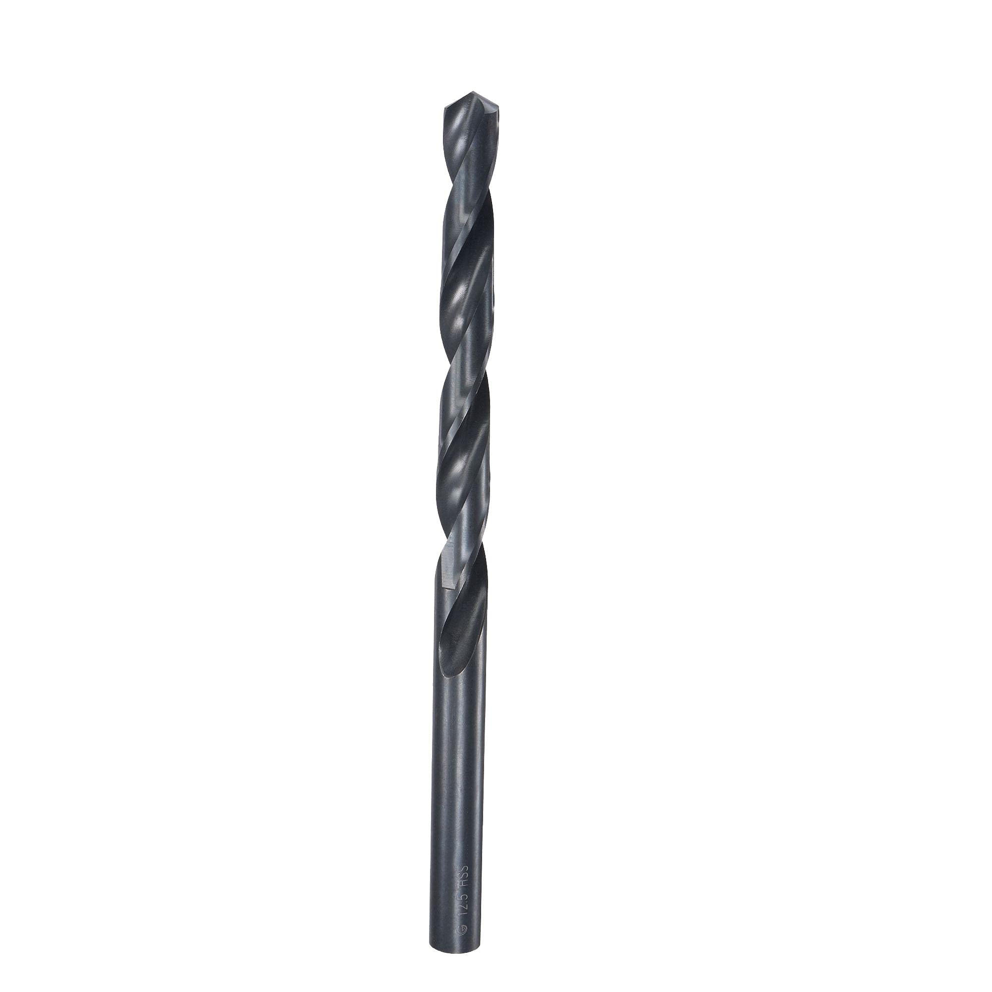 sourcing map High Speed Steel Lengthen Straight Shank Twist Drill Bit Fully Ground Black Oxide 12.5mm Drill Diameter 205mm Total Length 115mm Drill Bit Length