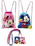 (4ct) Mickey & Minnie Mouse Drawstring Backpack and Id Holder Lanyards