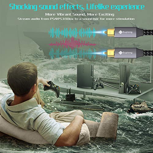 Optical Audio Cable [3M/10ft] - Suplong 24K Gold-Plated Digital Optical Audio Toslink Cable for [S/PDIF] LG/Samsung/Sony/Philips Sound Bar, Smart TV, Home Theater, PS4, Xbox & Playstation (10 Feet) - Thumbnail 5