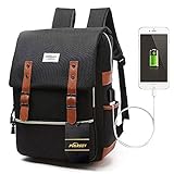 Vintage Laptop Backpack, Canvas College Backpack School Bag Fit for 15 Inch Laptop for Daily Use Teacher Students Travel by Puersit (Black)