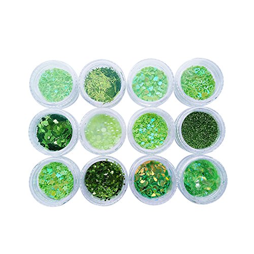 Allwon Body Glitter Cosmetic Makeup Eyeshaodw Glitters for Face Body Hair Nail Art,12pcs (Green)