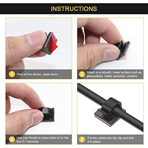 JIRVY Self Adhesive Cable Clips Black Management Wire Clip Cord Holder 100 Pack (Model R Black) - Thumbnail 5