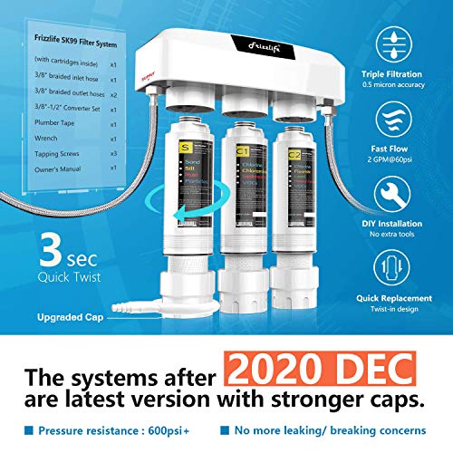 Frizzlife Under Sink Water Filter System SK99, 3Stage 0.5 Micron High