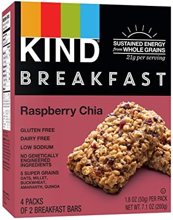 KIND Breakfast Bars, Raspberry Chia, Gluten Free, 1.8 Ounce, 32 Count