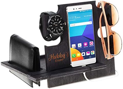 Hubby's Gift, Docking Station, Anniversary Gift, Gift for Men, Gift for Him, Charging Station - Christmas Gift, Cell Phone Stand, Desk Organizer, Docking Station Hubby's Stuff (5- Ebony)