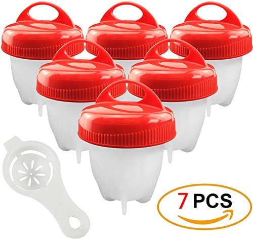 Egg Cooker Set with Egg Separator,7 Pack Skyansou Easy Soft Hard Boiled Eggs Cooker Maker without the Shell,BPA Free, Non Stick Silicone, As Seen On TV
