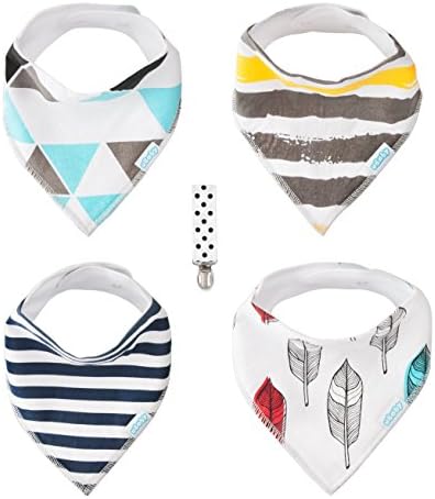 Bandana Bibs by uBaby (4-Pack) - Dribble Bibs with Beautiful, Vibrant Bandana Patterns and Adjustable Sizes - Includes Pacifier Clip as Free Bonus Gift - Made with Organic Cotton and Polyester Fleece