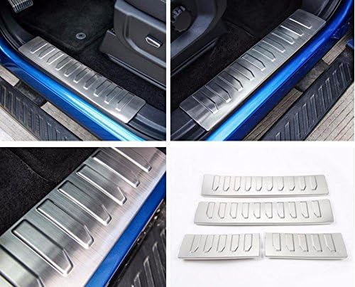 Niceautoitem Silver 4pcs Door Sill Entry Guards Scuff Plate Sills Protector Stainless Steel for Ford F-150 Raptor 2015 UP