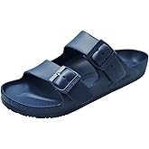 VICT POPU Womens Sandals Adjustable Double Buckle Strap Waterproof EVA Flat Slides