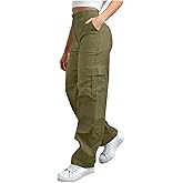 High Waisted Cargo Pants for Women 2026 Trendy Elastic Waisted Lightweight Wide Leg Baggy Pants with Pockets