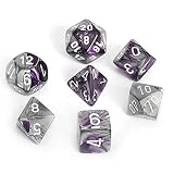 Polyhedral 7-Die Gemini Chessex Dice Set - Purple-Steel with White CHX-26432