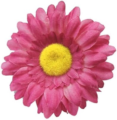 Cuteque International Inc 6 Pieces of 3-1/2 inch English Daisy, Soft Yellow Bristle in Center with Plastic stem, Short Plastic Cap at Back, Color Fuchsia.