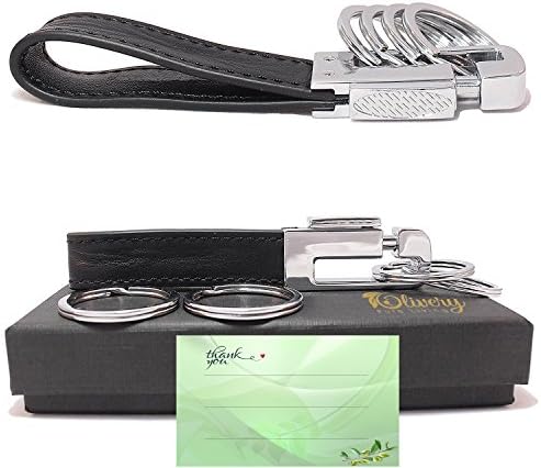 Olivery Leather Valet Key Chain with 4 Detachable Key Rings, Black (C003)
