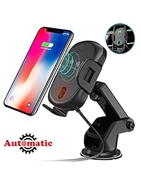 Cargador de coche inalámbrico Qi Fast Charger Auto abrazadera de ventilación para coche parabrisas salpicadero teléfono soporte compatible con iPhone Xs Xs Max XR  8 8 Plus, Samsung Galaxy S9, S9+, S8, S8