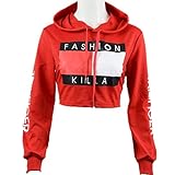 Womens Print Crop Top Hoodie Sweatshirt Jumper Sweater