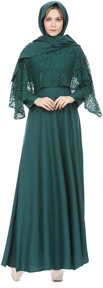 Abaya Dresses for Women Muslim, Sonnena Lace Maxi Dress Large Size Clothing National Robes Long Dress with Scarf Ramadan Prayer